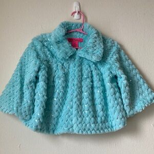 Betsey Johnson Light Blue/Aqua Faux Fur with Sequin Girls’ Cape Sz S(4-6 years)